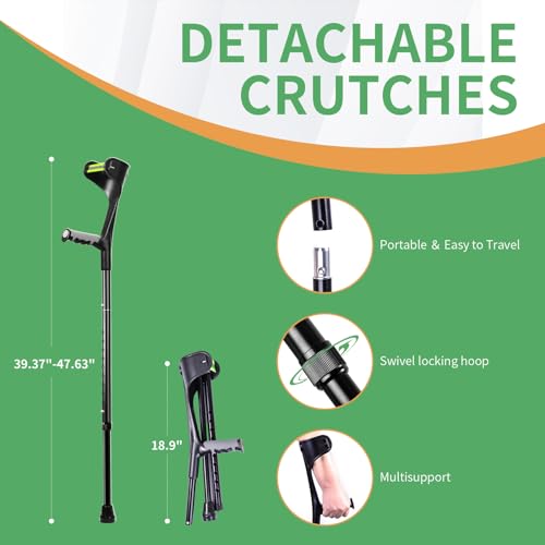 Forearm Crutches for Adults(1 Pair), Adjustable Arm Crutches, Aluminum Crutches for Walking, Folding Forearm Crutches, Non-Slip Crutches for Adults, Lightweight, Detachable, Portable, for Leg Support