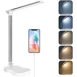 Lamparas Amazon Escritorio rigors Lámpara LED Escritorio, 5 Modos &10 Niveles de Brillo Cuidado Ocular Lampara de Estudio,Flexo de Escritorio con Puerto USB de Carga, FuncióN de Memoria, Temporizador de 45 Minutos (Blanco)