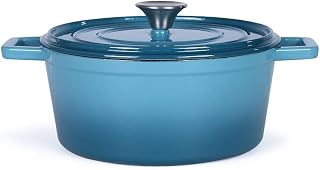 LIVOO MEP128B - Cacerola redonda de hierro fundido esmaltado con tapa para horno, olla de inducción apta para horno, cacerola de 4 litros, cacerola de 24 cm, apta para horno, color azul