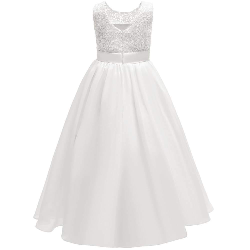 Elegante abito da ragazza di fiori, pizzo e tulle, lunghezza a terra, linea ad A, abiti da festa