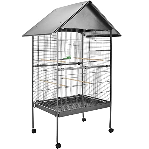 tectake Jaula para Pájaros, Pajarera XXL con Ruedas, para Aves Canarios Periquitos - Varios Modelos (con Techo)
