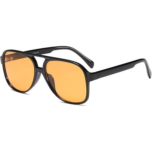 Freckles Mark Vintage Retro 70s Sunglasses for Women Men Classic Large Squared Aviator Frame UV400 Trendy Orange Glasses