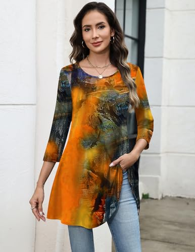 Image of Zeagoo Women Tops 3 /4 Sleeve Dressy Casual Plus Size Tunics Loose Blouses