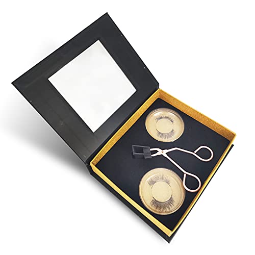 Davocy Magnetic Eyelashes Applicator Tool Kit, Upgrade Magnetic Eyelashes without Glue, Magnetic Eyelash Clip & Eyelashes Set with 2 Pairs Soft Magnetic False Eyelashes Natural Looking, Gold