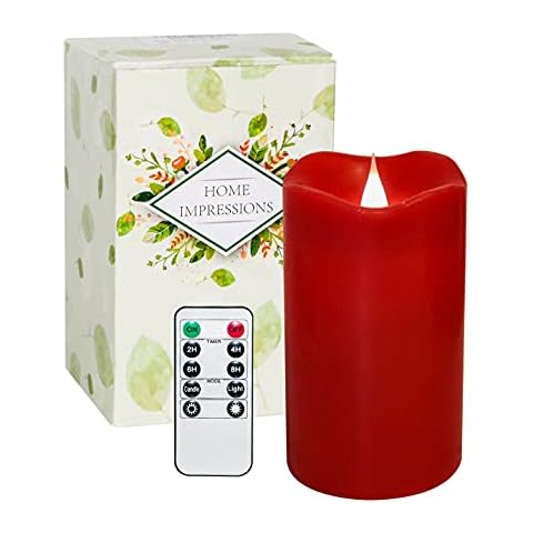 SIMPLUX 3D Moving Flame Led Candle With Timer,3x5 Inches,Red Cover