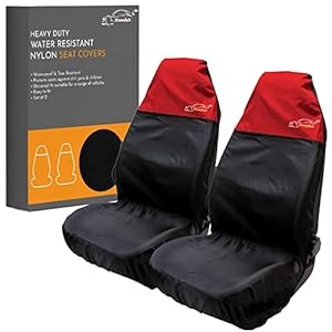 Xtremeauto Car Seat Covers Front Pair – Coloured Top Car Seat Cover Set, Heavy Duty Universal Fitting Set Of 2 Car Seat Protectors, Water Resistant Easy Clean Seat Covers For Car (Red)