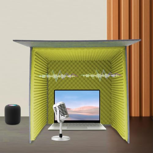 Escudo Moderno Cuadrado Absorbente, Cabina Portátil de Escritorio para Aislamiento Acústico, Caja de Grabación de Mesa para Podcasts y Grabación, Amarillo, 23.6 pulgadas miniatura 3