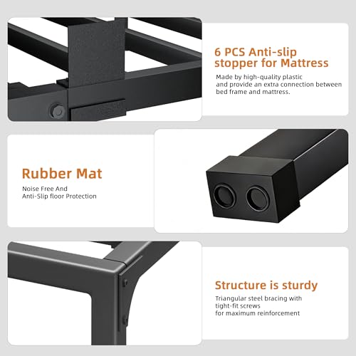Image of 14 Inch Metal Queen Bed Frame with Steel Support, Noise-Free