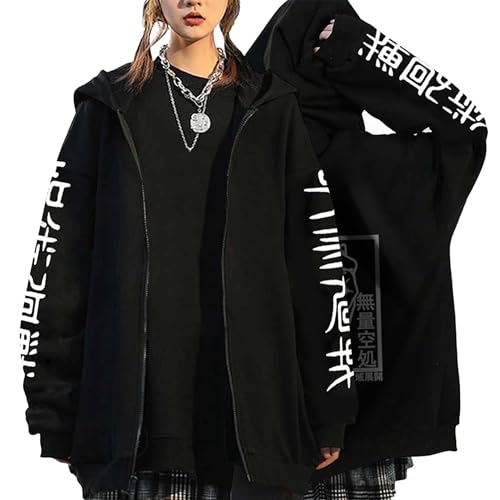 Satdflie japonés Anime Cremallera con Capucha Gojo Satoru Manga Larga Hip Hop Cosplay Manga Chaqueta para Hombres Mujeres Gota Hombro Harajuku Y2k Ropa de Calle, Negro/9, M