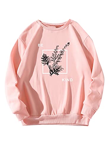 SOLY HUX Women's Floral Letter Print Long Sleeve Top Sweatshirt Pullover Coral Pink M