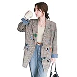 FEUSEUZ Women's casual long sleeved graffiti sports jacket, women's Korean checkered printed suit jacket (Image color,L)