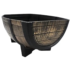 The HC Companies 16 Inch Whiskey Barrel Bowl Planter - Weather Resistant Resin Plant Pot for Indoor Outdoor Use in Golden Oak Color (Faux Wood) The HC Companies 16 Inch Whiskey Barrel Bowl Planter Weather Resistant Resin Plant Pot for Indoor Outdoor Use in Golden Oak Color Faux Wood
