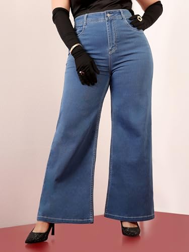Image of Miss Chase A+ Women's Wide Leg High Rise Regular Length Stretchable Denim Jeans