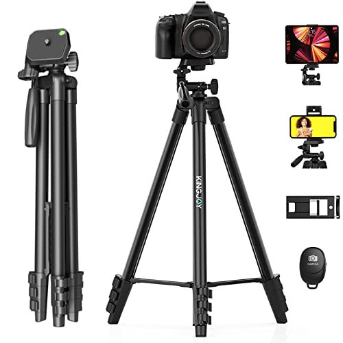 KINGJOY 61'' Camera Phone Tripod Compatible with Canon Nikon DSLR with Universal Tablet Phone Holder Remote Shutter and Carry Bag Max Load 6.6LB VT-831S