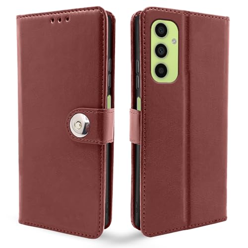 Image of Pikkme Samsung Galaxy A05s Flip Cover Leather Finish | Inside TPU with Card Pockets | Wallet Stand and Shock Proof | Complete Protection Button Flip Case (Brown)