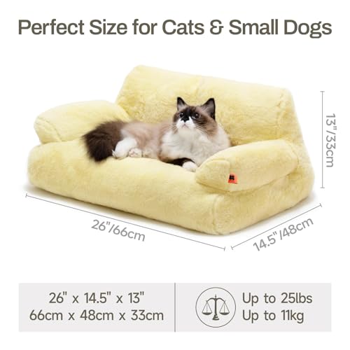 MEWOOFUN groß Katzenbett kleines Hundesofa Flauschig und waschbar Katzensofa Hundebett für Katzen, weich Katzenbett katzencouch mit Rutschfester Unterseite, Gelb 66x48cm