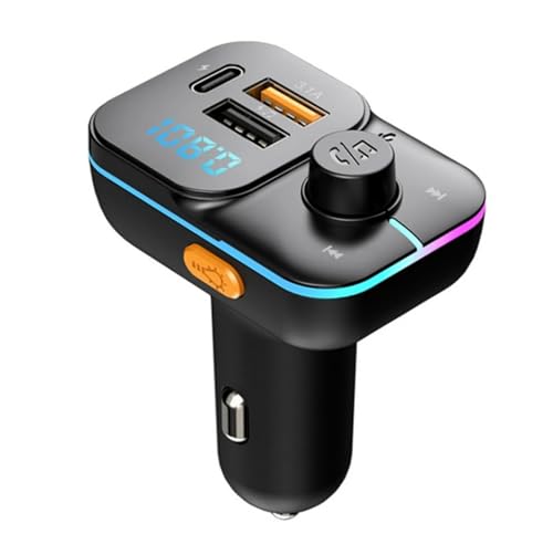 World biz Bluetooth 5.0 FM Transmitter for Car, Bluetooth Car Adapter, Dual USB Fast Car Charger, Wireless Radio Receiver, Hands-Free Calling, Music Player Support 64G Drive with Light Switch