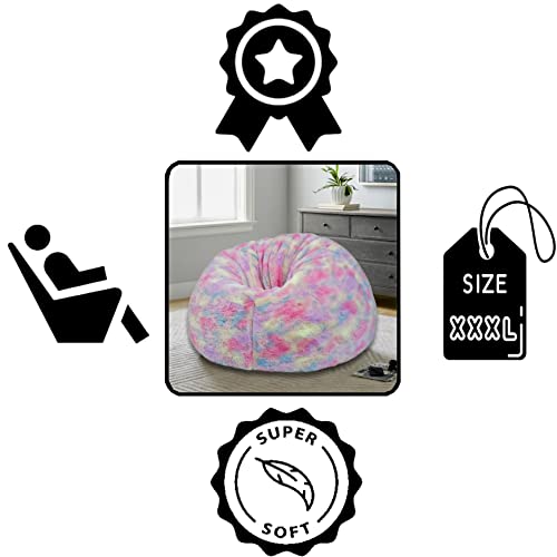 Image of New Tie Dye Rainbow Design Furry Beanbag Chair. Premium And Luxurious Fur Beanbag Without Beans Only Cover Xxxl (3Xl Rainbow, Multicolor)