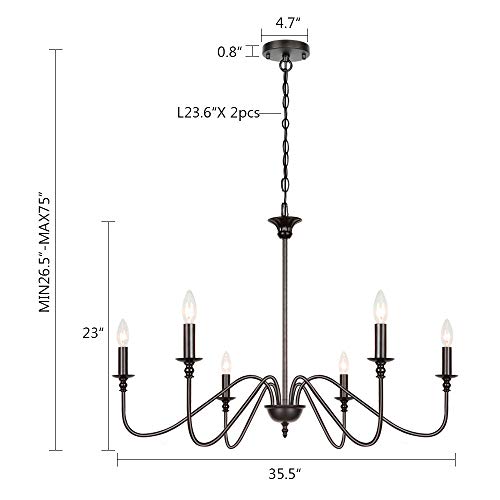 Derksic 6-Light Farmhouse Chandelier Antique Wrought Iron Candle Chandeliers For Dining Room Living Room Bedroom Entryway, Oil Rubbed Brown #TOP3