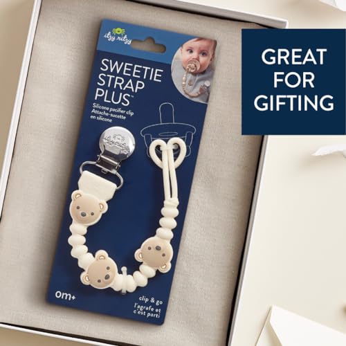 Image of Itzy Ritzy Silicone Pacifier Clip - 100% Food Grade Silicone Pacifier Strap with Clip Keeps Pacifiers, Teethers & Small Toys in Place - Features One-Piece Design, Bear Character & Silicone Cord (Bear)