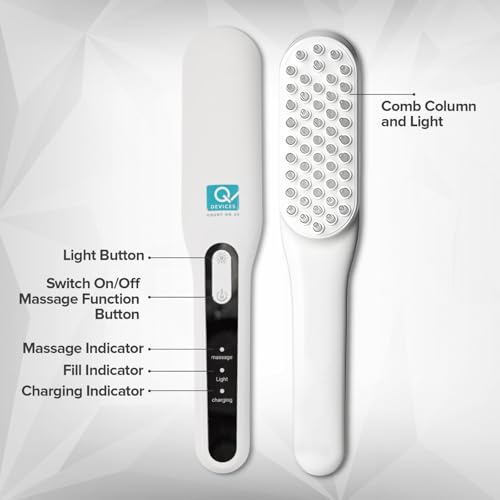 Image of Q DEVICES LED Scalp Massage Therapy Comb for Hair Growth - Red & Blue Light Therapy Hair Brush for Hair Fall Control & Scalp Care - Electric Vibrating Head Massager for Men & Women (White)