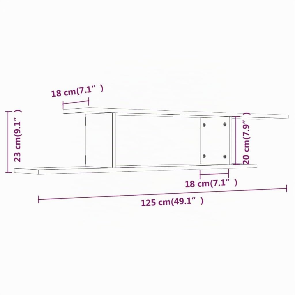 Mensola TV Sospesa, Scaffale Parete in Legno Rovere Affumicato, Mensole da Muro esign, Design Asimmetrico Moderno per Home Theater e Soggiorno,Capacità di carico massima 40 kg, 125x18 x23cm