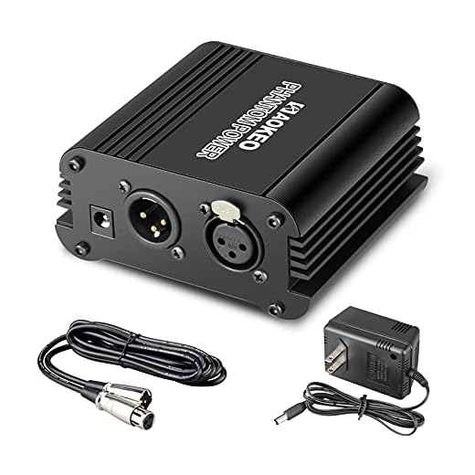 Aokeo 1-Channel 48V Phantom Power Supply with Adapter, Bonus+XLR 3 Pin Microphone Cable for Any Condenser Microphone Music Recording Equipment