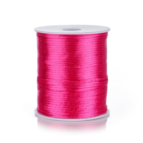 ZhXu Shuo Nylon Satin Cord 2mm Rattail Cord Hot Pink String - 100 Yards Nylon Chinese Knotting Cord Rat Tail Silk Cord for Bracelet Necklace Jewelry Making Macrame Trim