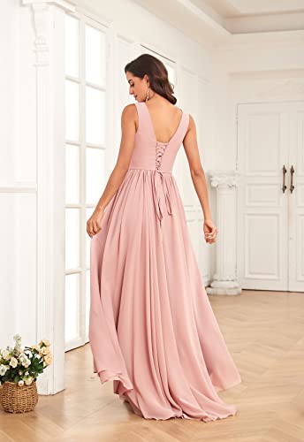 MAGGCIF V Neck Bridesmaid Dresses Long for Women with Pockets A Line Chiffon Formal Evening Gowns4