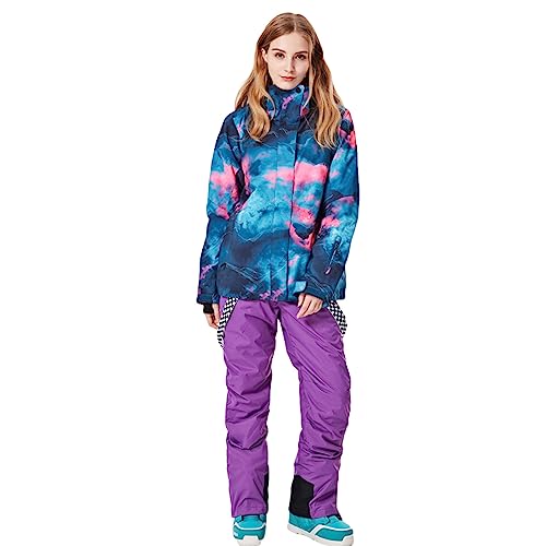 Foto von ALSOGO Damen Skianzug Schneeanzug Winddicht Wasserdicht Skifahren Snowboardjacke Trägerhose Set Zum Skifahren Snowboarden Klettern SMNGN+Black M
