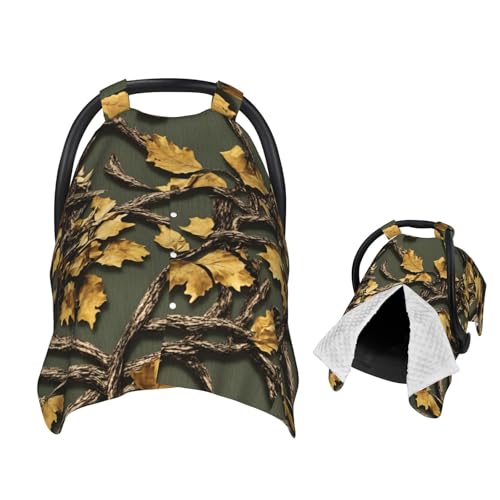 Image of AuHomea Camouflage Leave Baby Car Seat Canopy and Nursing Cover for Breastfeeding Multi-Use Cover Lightweight Infant Stretchy Carrier Carseat Winter Cover for Newborn Girls Boys