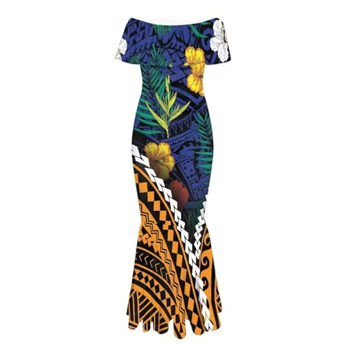 Image of Polynesian Dresses for Women Off Shoulder Maxi Dress Puletasi Samoan Dresses S-7XL