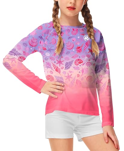 Image of AOBUTE Unisex Kids Rash Guard Long Sleeve SPF 50+ Sun Shirt UV Protection Swim Shirts 3-12 Years