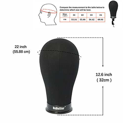 Canvas Block Head Mannequin Head Wig Head Poly Manikin Head For Making Wigs Professional Mannequin Head With Stand (22'', Black) #TOP1