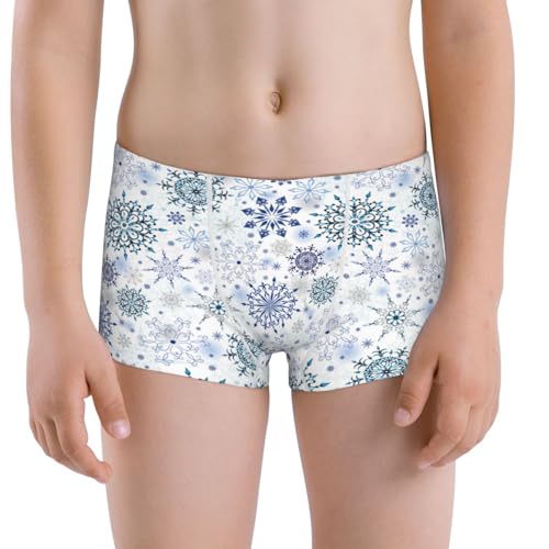 Boys' Cotton Boxer Brief Soft Underwear-Retro Ice Blue Snowflakes