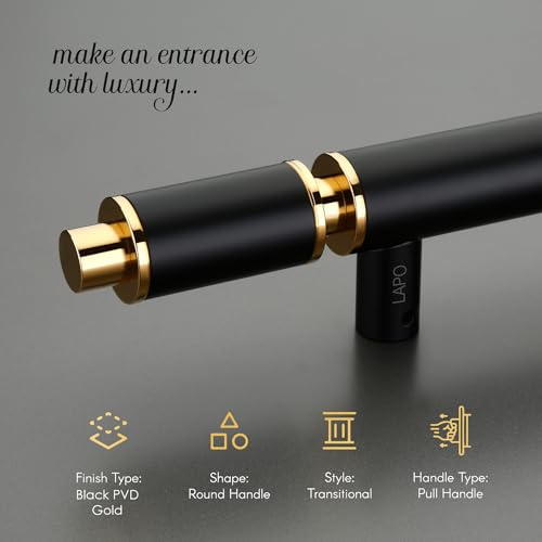 Image of LAPO 20 Inch Stainless Steel Pull Handle for Main Door | Black PVD Gold Finish Heavy Duty Door Handle | Hole to Hole Size 12 Inch | Stylish & Durable Entrance Handle | 3 Year Warranty