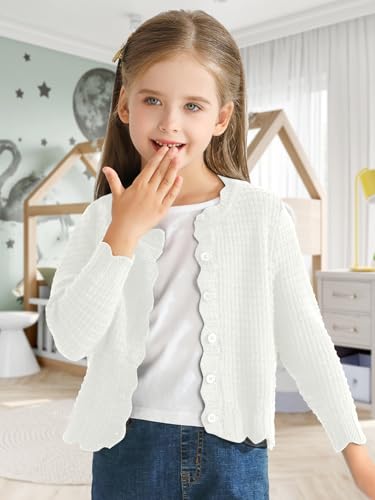 Girls Cardigan Sweaters Cropped Coat Sweater Long Sleeve Cable Knit Button Front Sweater 4-12 Years4