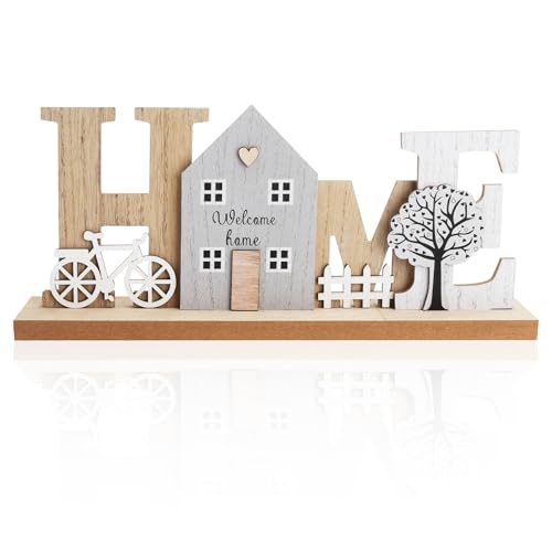 Décoration Maison en Bois HOME – Déco en Bois Naturelle pour Salon et Bureau, Lettres Home Déco Élégantes, Décoration Intérieure Rustique et Moderne,...