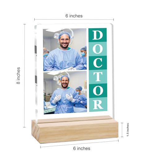 Image of Giftplease Best Doctor Photo Plaque with Wooden Stand | Personalised Gift for Doctors | Thank You Gift for Medical Professionals | Home Office Table Decor |Appreciation Frame for Doctor DCT 07