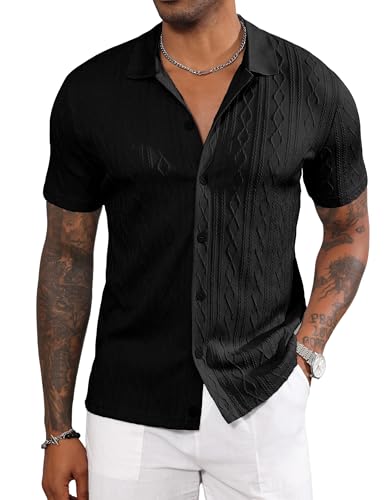 Men's Casual Button Down Shirt Short Sleeve Knit Polo Shirts Trending Fashion Summer Beach Vacation Clothes
