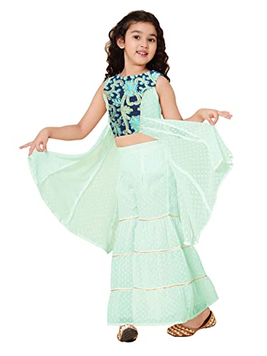 Image of A.T.U.N. (ALL THINGS UBER NICE) Girl's Polyester Embroiderey Sleeveless Kurta and Sharara Set | Traditional Ethnic Wear Clothing Set for Festival and Special Occasions