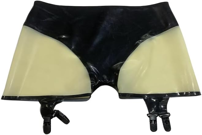 Latex Shorts with Garter Clips, Black and Cream, Fetish Wear