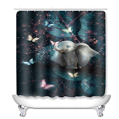 Duschvorhang Schmetterling Elefant Badezimmerteppich 4-Teiliges Set, Duschvorhang 180x180 Polyester+Badematte… – Bild 3