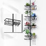 KEGII Tension Rod Plant Stand, Adjustable Floor to Ceiling Hanging Plant Stand Holder with 24 Hooks, Metal Tension Pole Shelf Holder for Indoor or Outdoor Use, Fits 25-114.2 Inches, Black