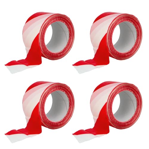 Amig - Pack de 4 Cintas de Balizamiento - Para Señalización y Advertencia de Peligro - Resistentes al Agua y Flexibles - Polietileno de Baja Densidad LDPE - 70mm x 200m - Cinta Rojo y Blanco