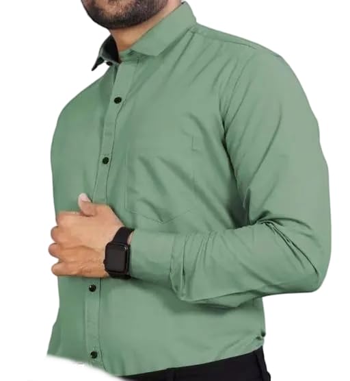 Image of Mahima Ethnic Centre's Men's Solid Formal Shirt Cotton Slim Fit Business Casual Button Down