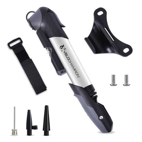 VeloChampion Mini Pompe à Vélo avec Support de Cadre | Pompe à vélo en Alliage avec Support de Cadre | Valves Presta, Schrader et Dunlop | pour Route, Montagne, e-vélo (Pompe Alliage 9)