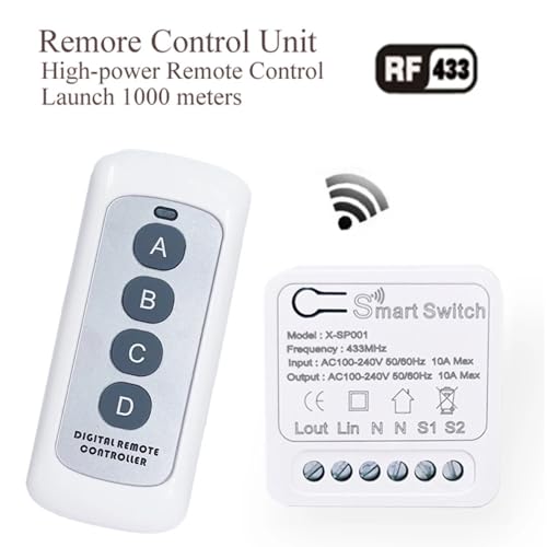 Image of ROBOWAY 433MHz Wireless Remote Control Switch Mini Receiver Built-in Learning Code 1527 Decoding 4 Channel Output with 656 FT Long-Distance Remote Control 4-Button Transmitter White