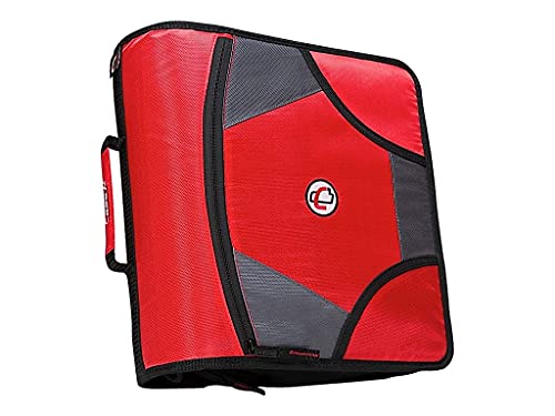 Image of Case-it King Sized Zip Tab 4-Inch D-Ring Zipper Binder with 5-Tab File Folder, Red, D-186-RED