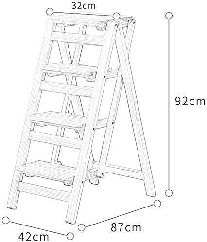 OKUOKA Chair Adult Solid Wood Folding Stair Seat Home Wooden Ascending Step Ladder Creative Ladder 42×87×92Cm Stepladders,Step Stool with Handle Step Stool (Color : White)